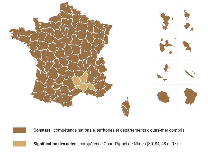 Carte de France : constats sur tout le territoire, signification des actes dans le ressort de la cour d’appel de Nîmes